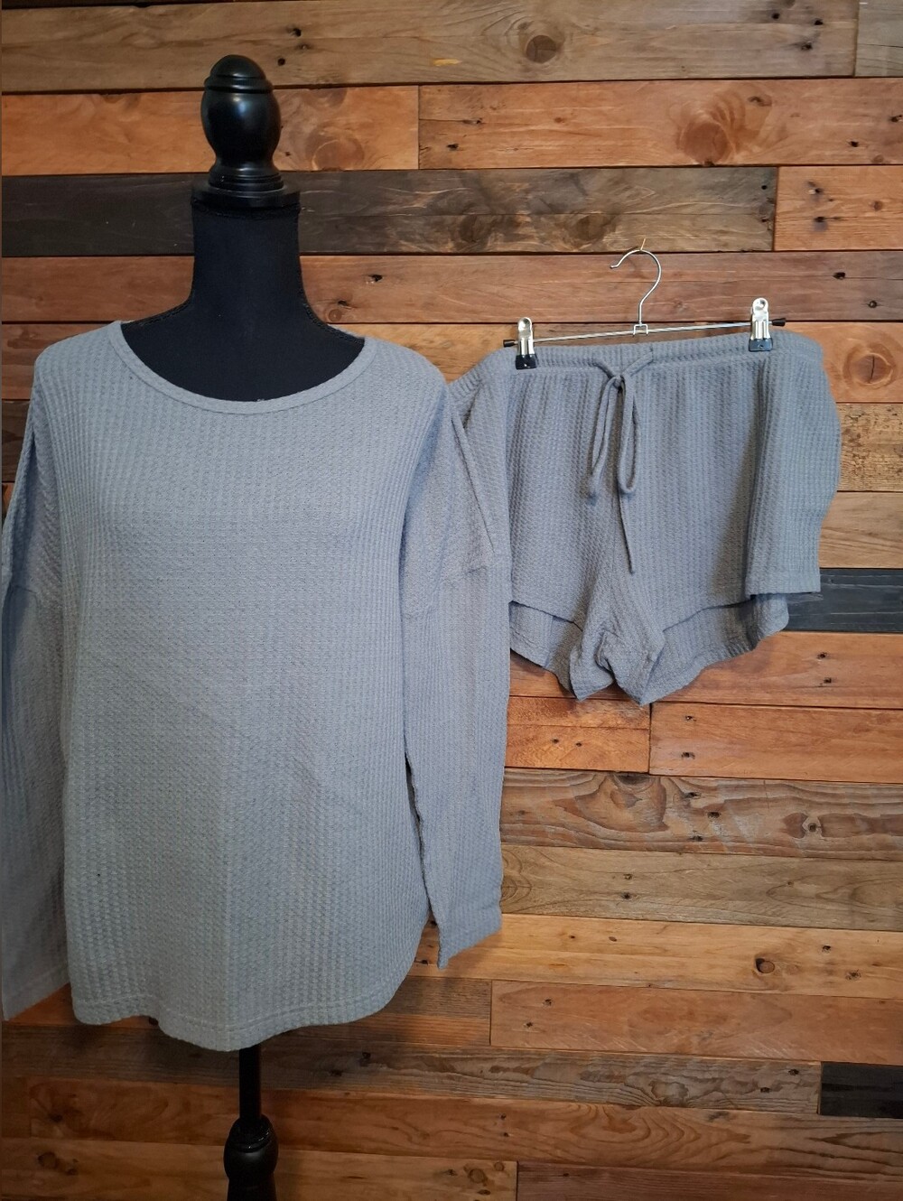 EUC Ekouaer Gray Knit Waffle Lounge Set - XXL